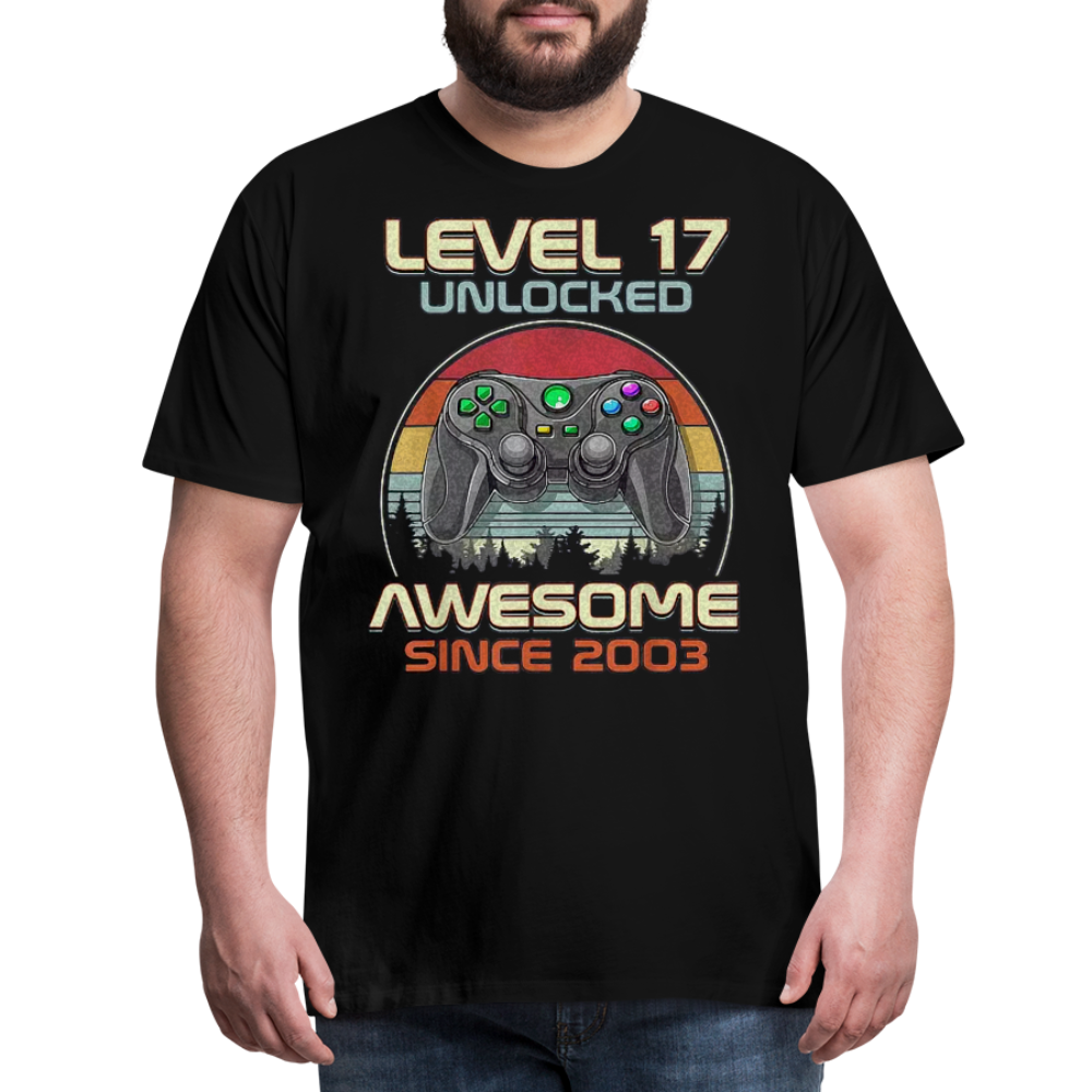 Gamer T-Shirt Top Level 17 Unlocked Fashion Herren Streetwear 100% Baumwolle - Schwarz