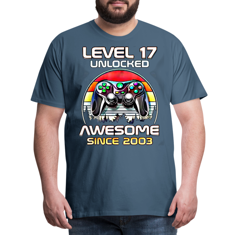 Gamer T-Shirt Top Level 17 Unlocked Fashion Herren Streetwear 100% Baumwolle - Blaugrau