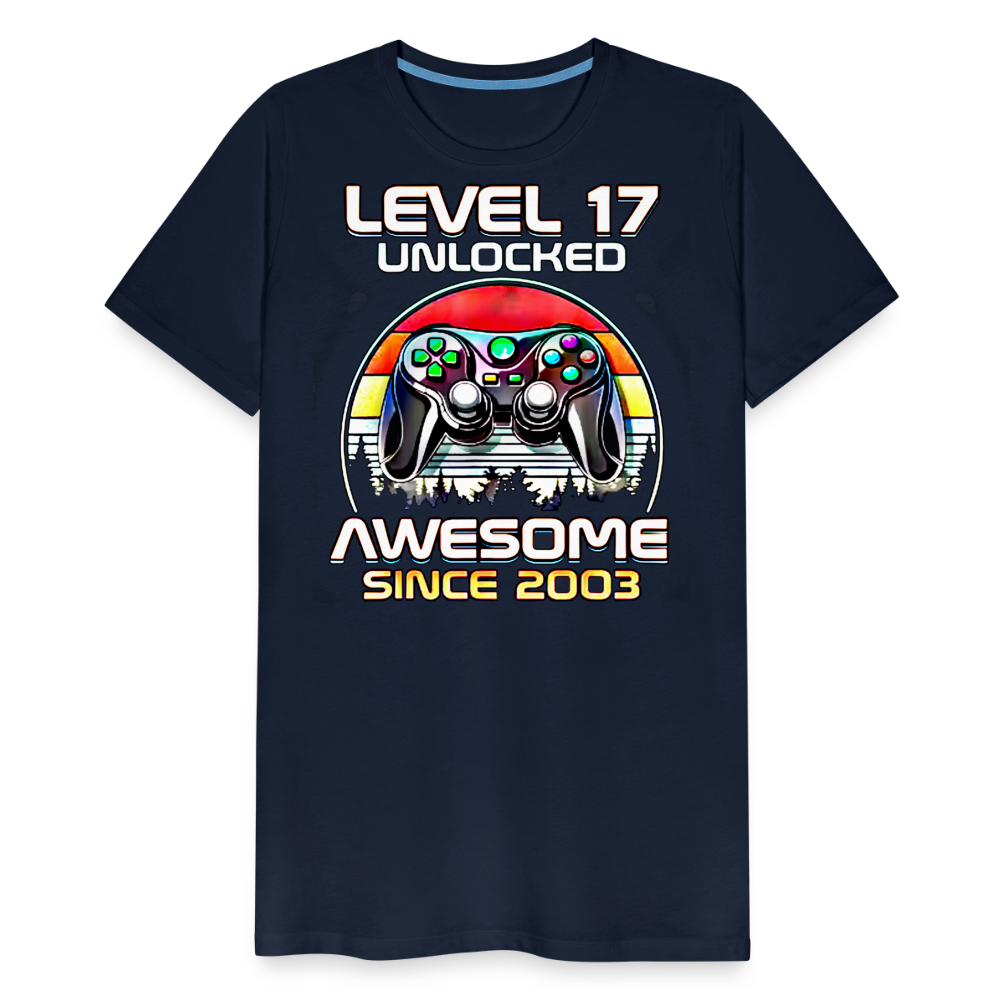 Gamer T-Shirt Top Level 17 Unlocked Fashion Herren Streetwear 100% Baumwolle - Navy