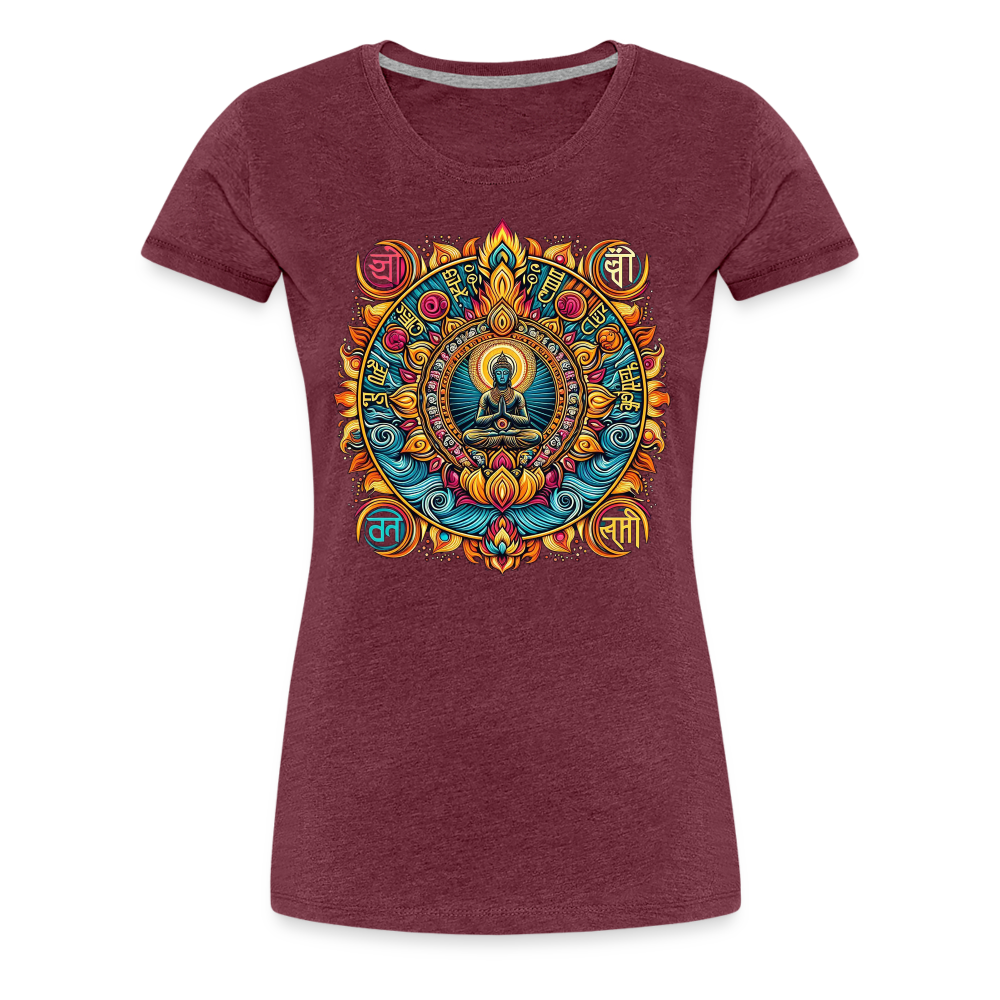 Damen Sommer Top Spirituelles Yoga T-Shirt Rundhals Streetwear lockeres Damentop - Bordeauxrot meliert