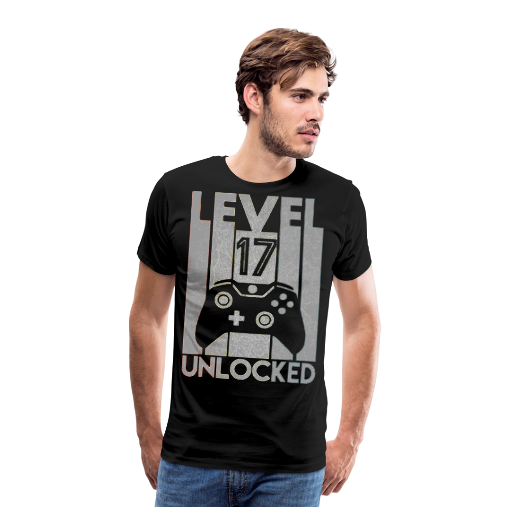 Gamer T-Shirt Top Level 17 Unlocked Fashion Herren Streetwear 100% Baumwolle - Schwarz