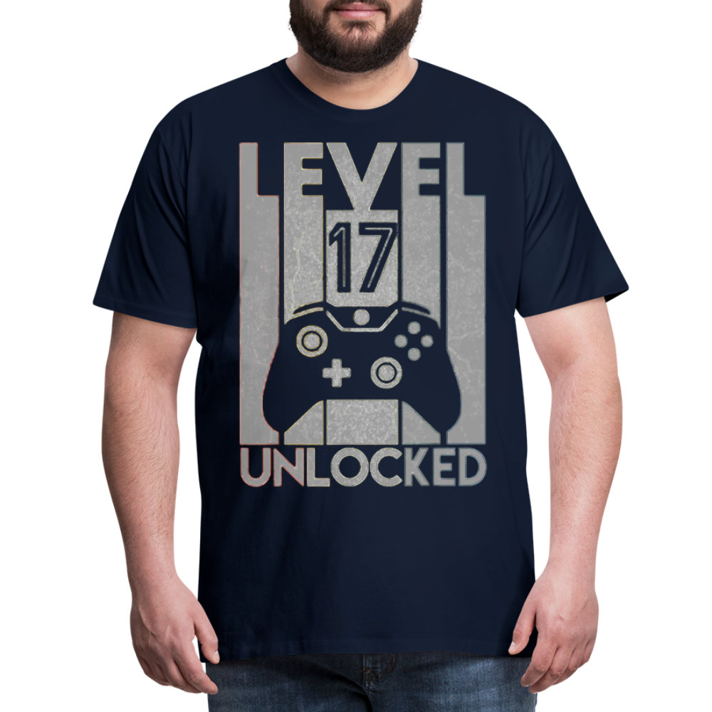 Gamer T-Shirt Top Level 17 Unlocked Fashion Herren Streetwear 100% Baumwolle - Navy