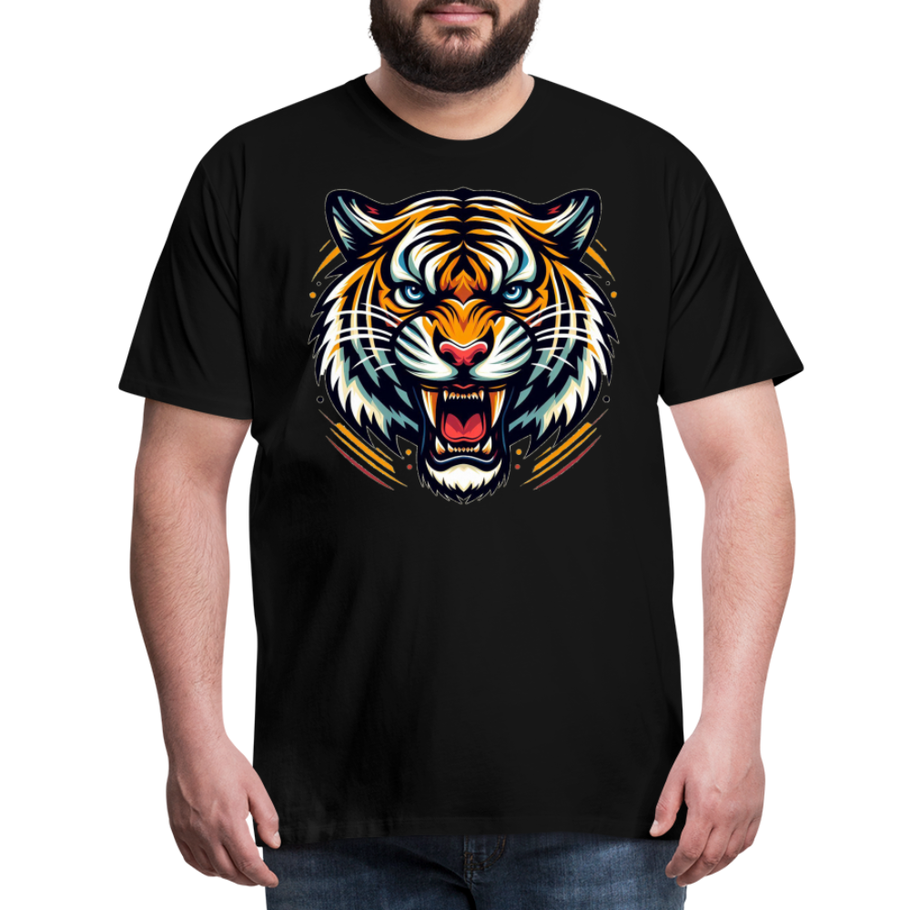 Herren T-Shirt Rundhals Unisex Tiger Sommer Streetwear Tank Top 100% Baumwolle - Schwarz