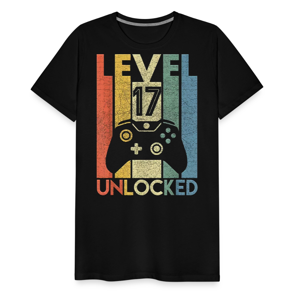Gamer T-Shirt Top Level 17 Unlocked Fashion Herren Streetwear 100% Baumwolle - Schwarz