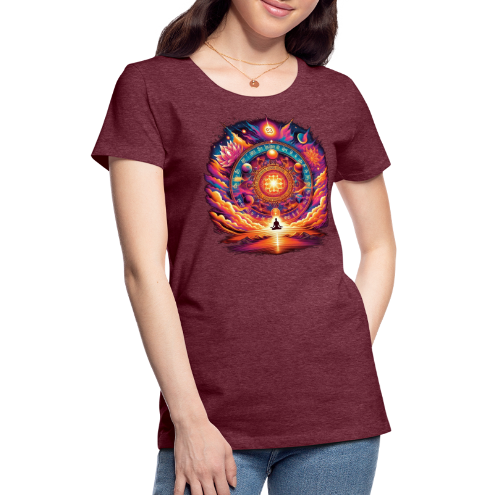 Damen Sommer Top Spirituelles Yoga T-Shirt Rundhals Streetwear lockeres Damentop - Bordeauxrot meliert