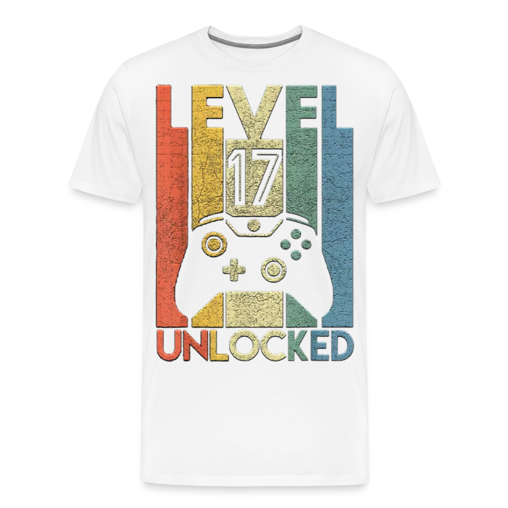 Gamer T-Shirt Top Level 17 Unlocked Fashion Herren Streetwear 100% Baumwolle - Weiß