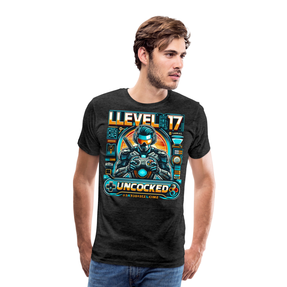 Gamer T-Shirt Top Level 17 Unlocked Fashion Herren Streetwear 100% Baumwolle - Anthrazit