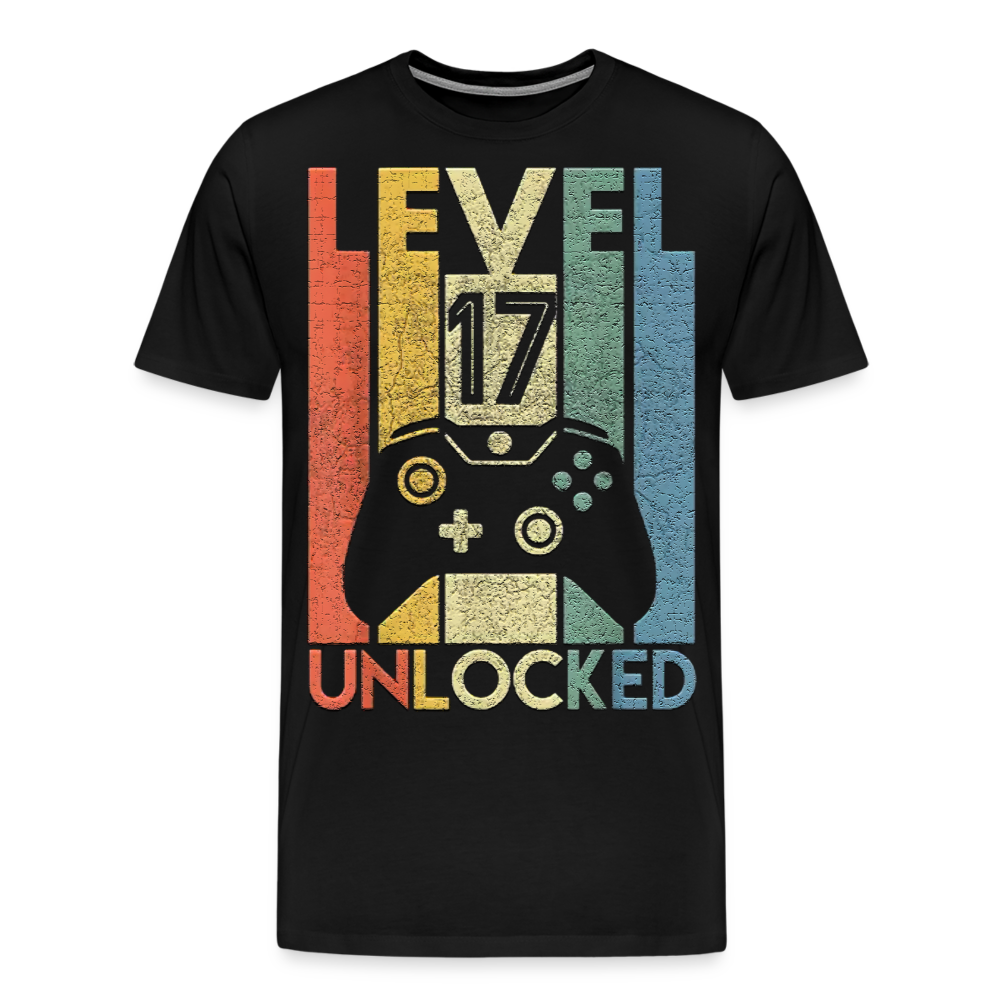 Gamer T-Shirt Top Level 17 Unlocked Fashion Herren Streetwear 100% Baumwolle - Schwarz