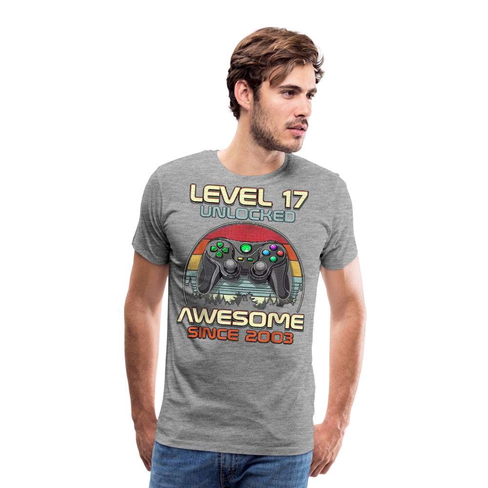 Gamer T-Shirt Top Level 17 Unlocked Fashion Herren Streetwear 100% Baumwolle - Grau meliert