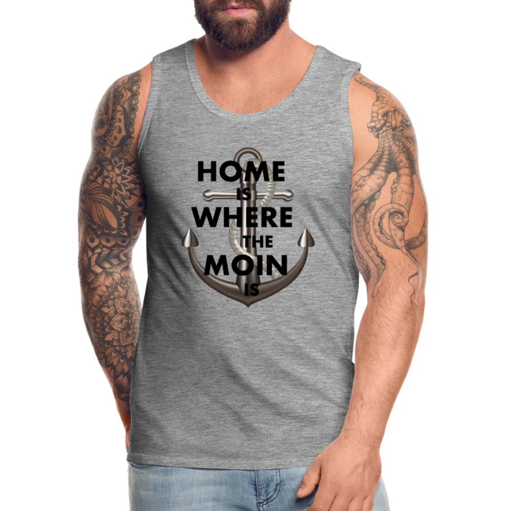 Männer Premium Tanktop T-Shirt Muskelshirt Achselshirt Home is Where the Moin is - Grau meliert