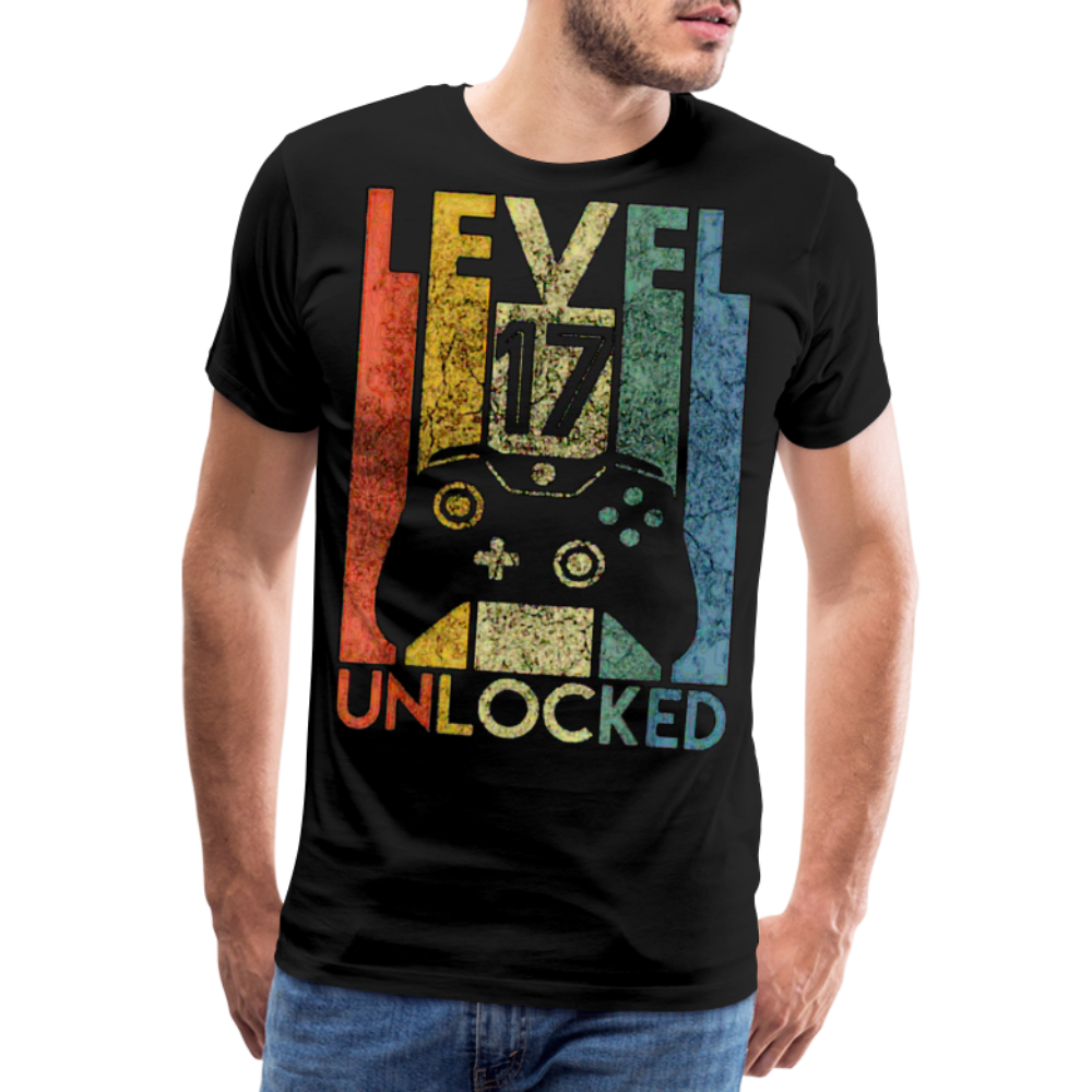 Gamer T-Shirt Top Level 17 Unlocked Fashion Herren Streetwear 100% Baumwolle - Schwarz