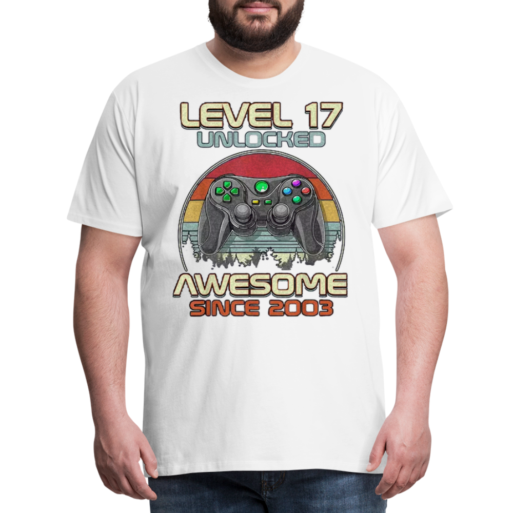 Gamer T-Shirt Top Level 17 Unlocked Fashion Herren Streetwear 100% Baumwolle - Weiß