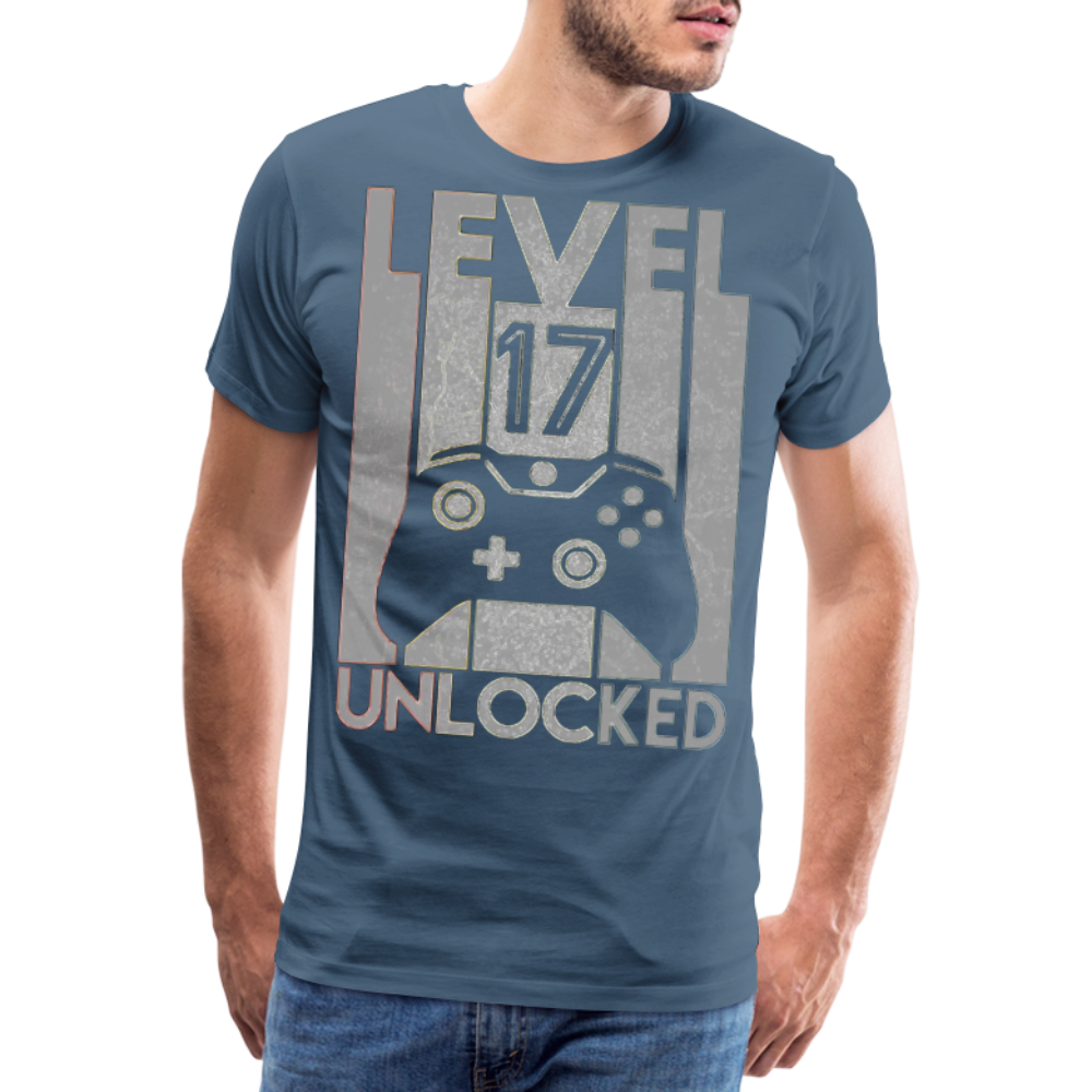Gamer T-Shirt Top Level 17 Unlocked Fashion Herren Streetwear 100% Baumwolle - Blaugrau