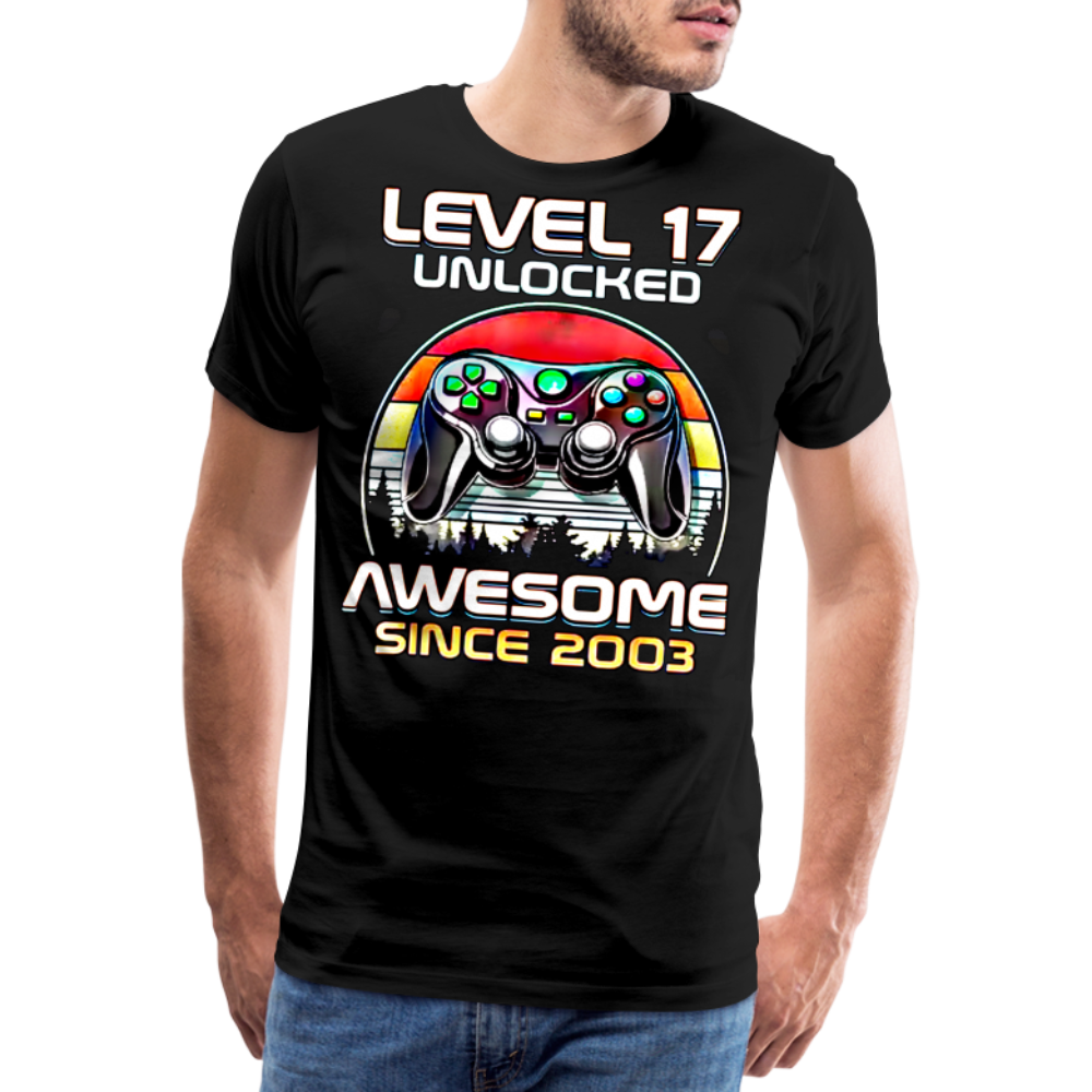 Gamer T-Shirt Top Level 17 Unlocked Fashion Herren Streetwear 100% Baumwolle - Schwarz