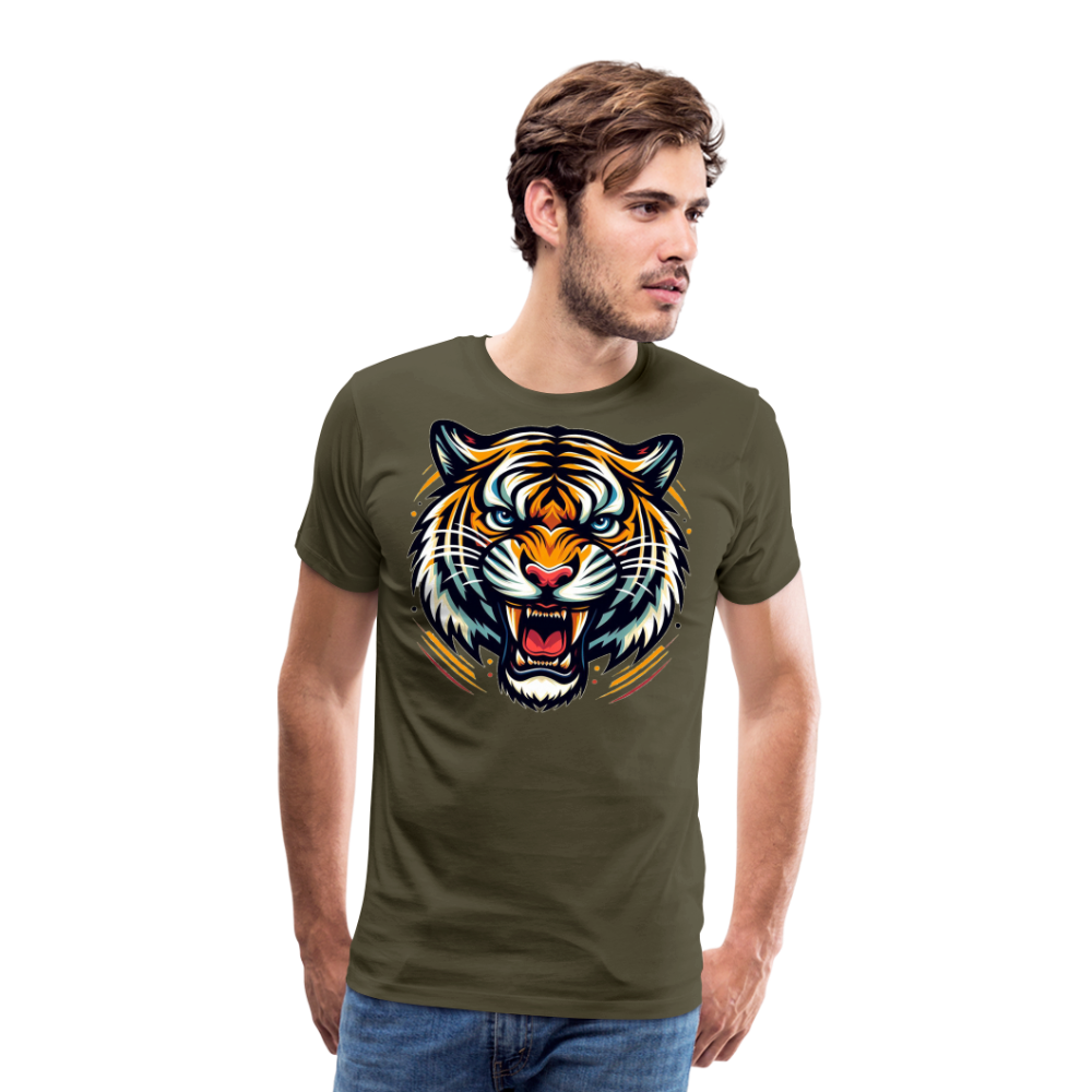 Herren T-Shirt Rundhals Unisex Tiger Sommer Streetwear Tank Top 100% Baumwolle - Khaki
