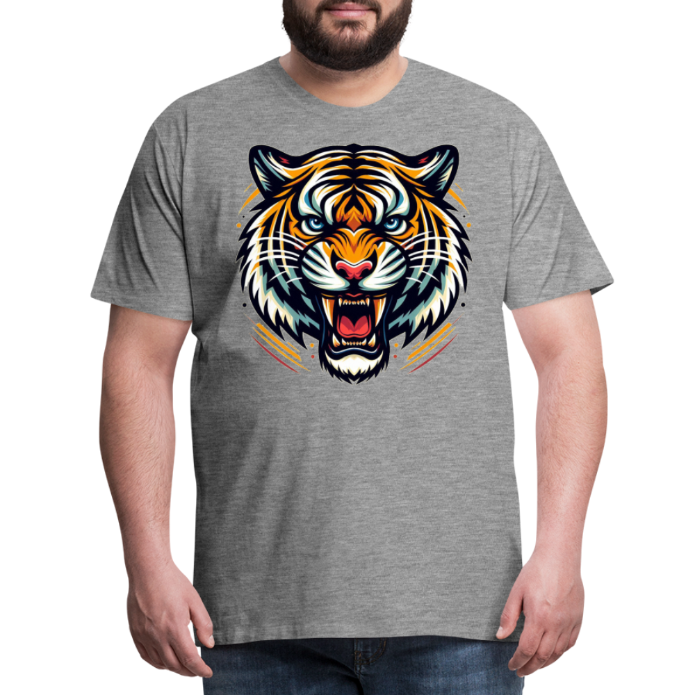 Herren T-Shirt Rundhals Unisex Tiger Sommer Streetwear Tank Top 100% Baumwolle - Grau meliert