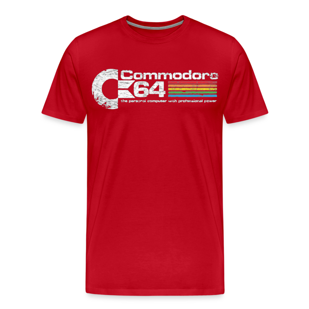 Fashion Herren Gaming Top Commodore T-Shirt Retro Streetwear 100 % Baumwolle - Rot