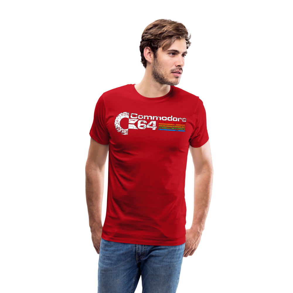 Fashion Herren Gaming Top Commodore T-Shirt Retro Streetwear 100 % Baumwolle - Rot
