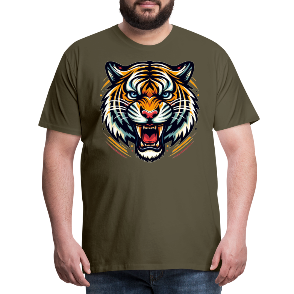 Herren T-Shirt Rundhals Unisex Tiger Sommer Streetwear Tank Top 100% Baumwolle - Khaki