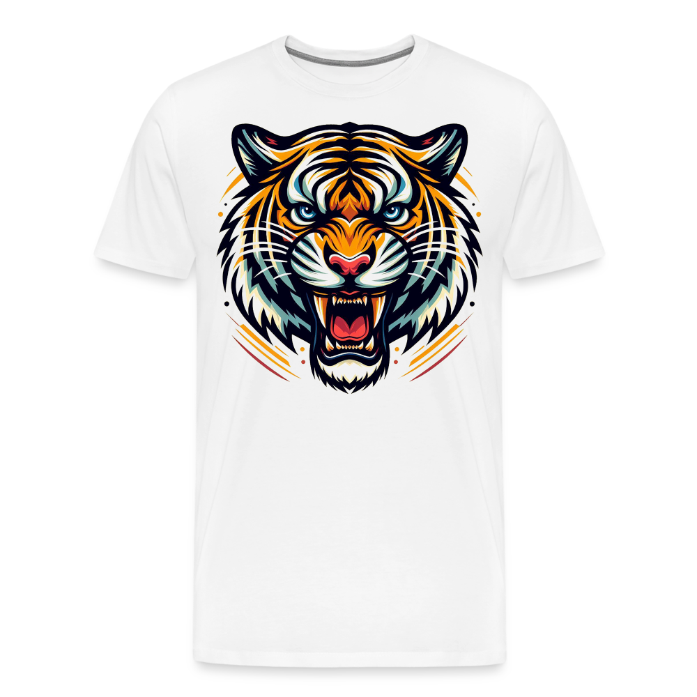 Herren T-Shirt Rundhals Unisex Tiger Sommer Streetwear Tank Top 100% Baumwolle - Weiß