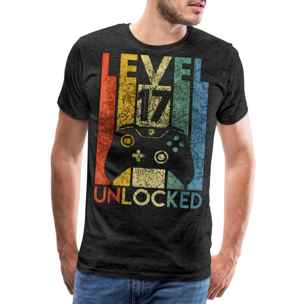 Gamer T-Shirt Top Level 17 Unlocked Fashion Herren Streetwear 100% Baumwolle - Anthrazit