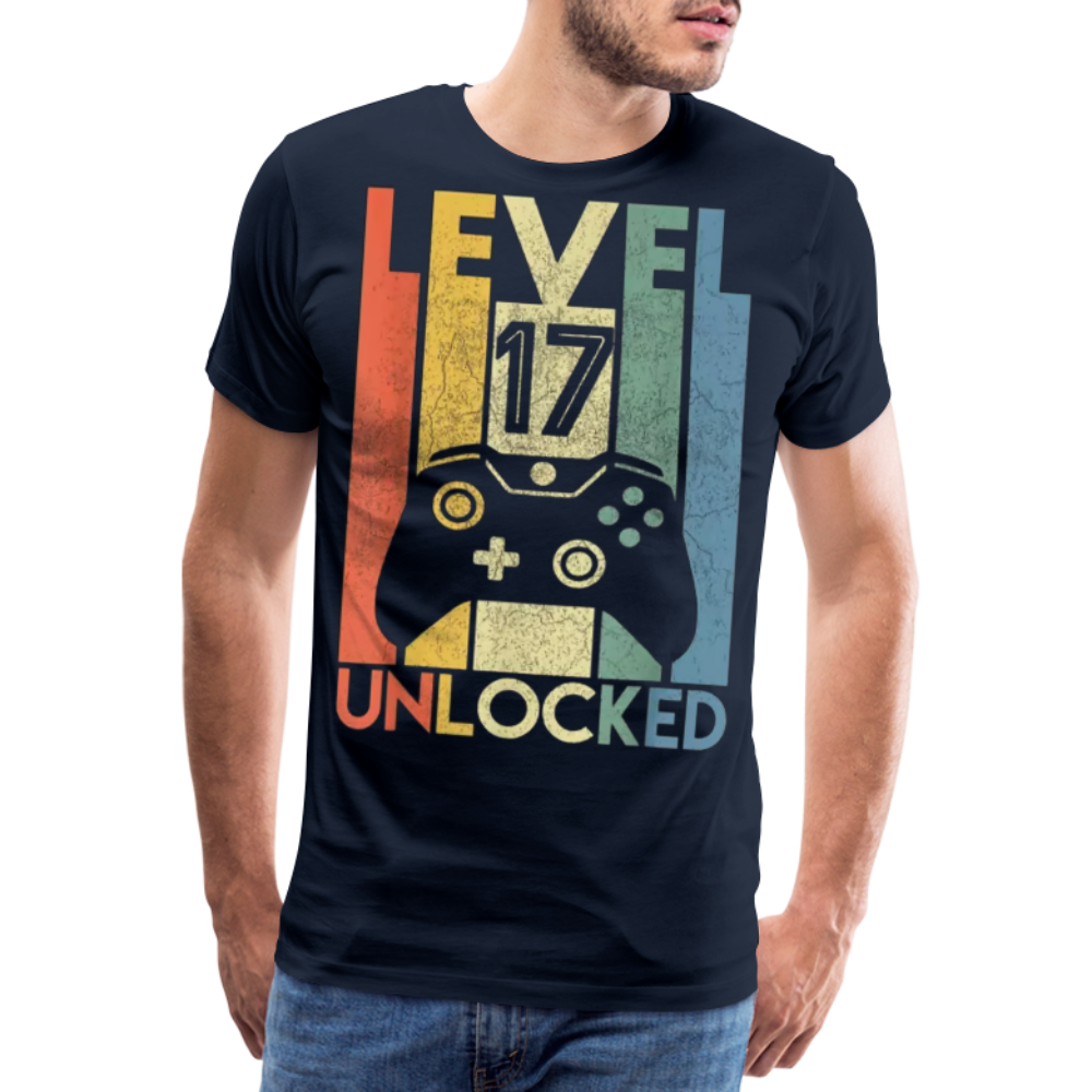 Gamer T-Shirt Top Level 17 Unlocked Fashion Herren Streetwear 100% Baumwolle - Navy