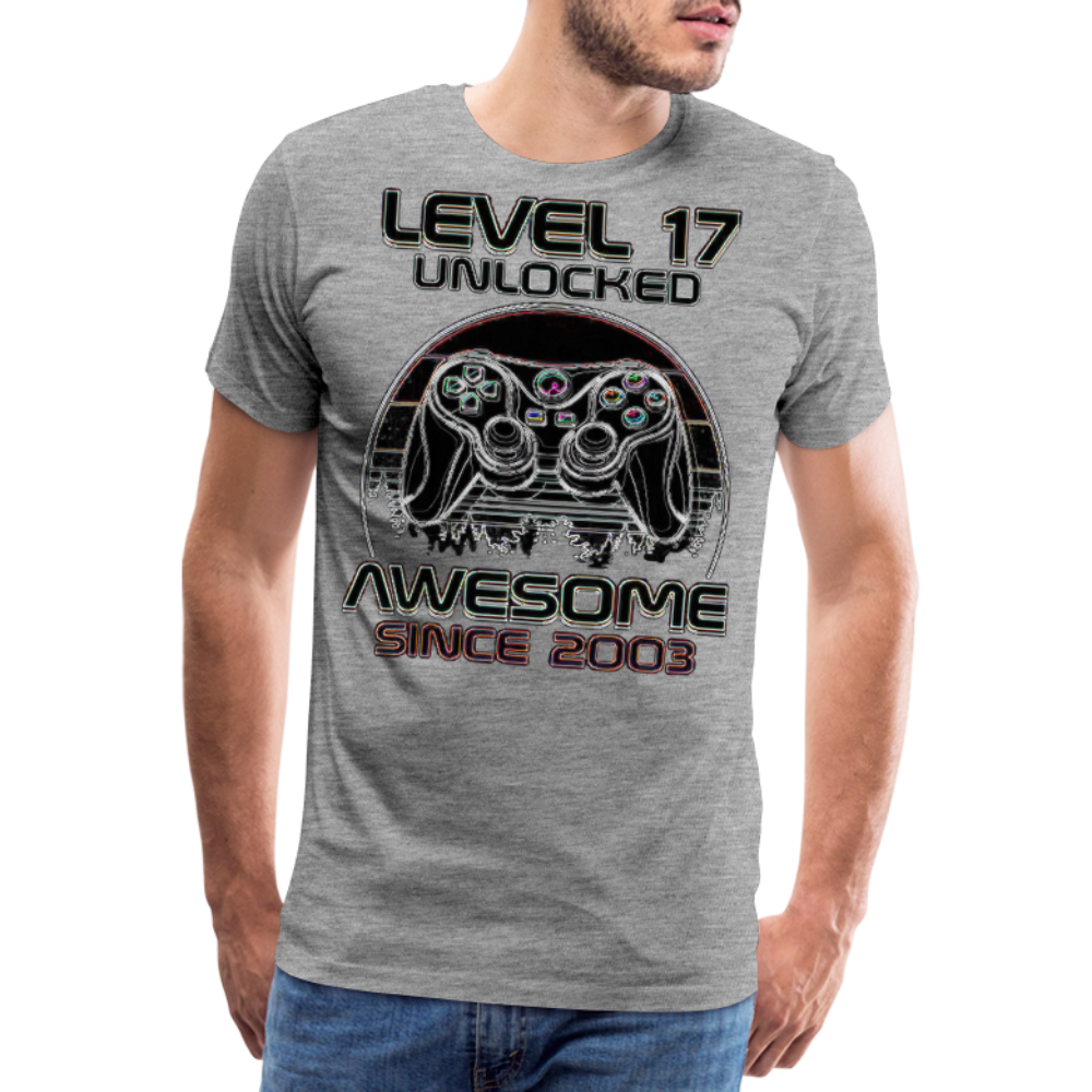 Gamer T-Shirt Top Level 17 Unlocked Fashion Herren Streetwear 100% Baumwolle - Grau meliert