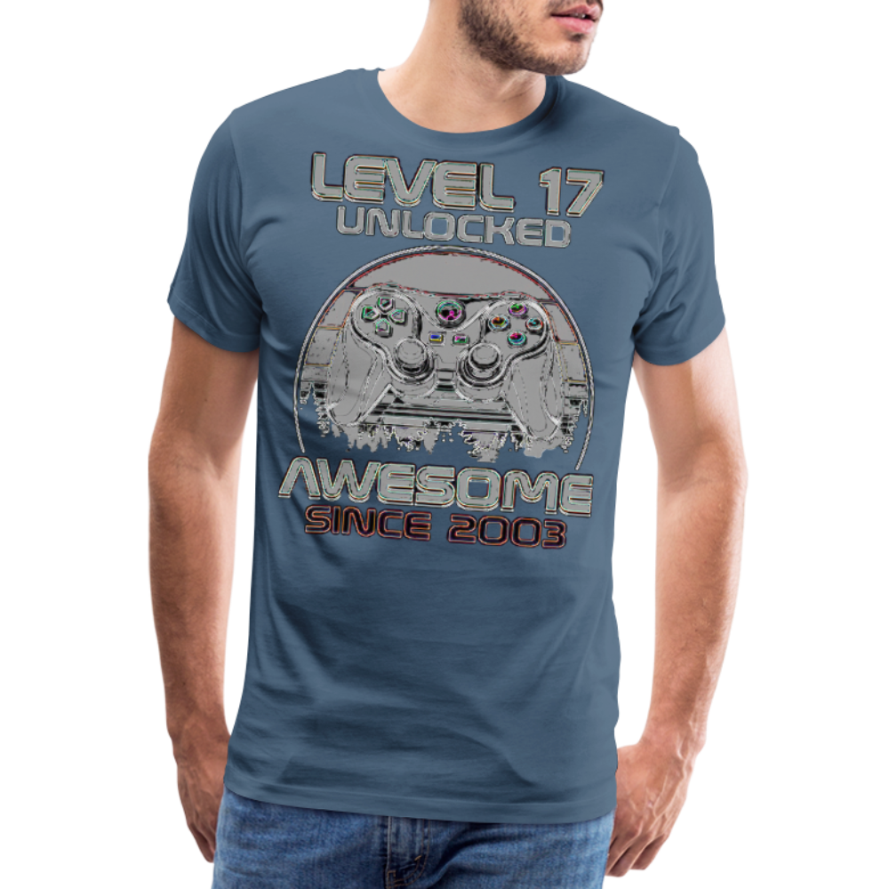 Gamer T-Shirt Top Level 17 Unlocked Fashion Herren Streetwear 100% Baumwolle - Blaugrau