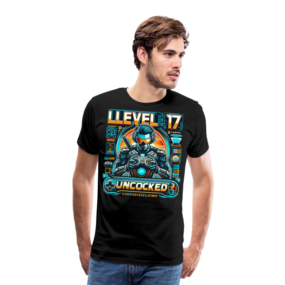 Gamer T-Shirt Top Level 17 Unlocked Fashion Herren Streetwear 100% Baumwolle - Schwarz