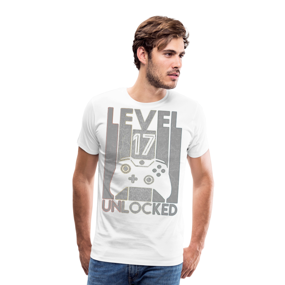 Gamer T-Shirt Top Level 17 Unlocked Fashion Herren Streetwear 100% Baumwolle - Weiß