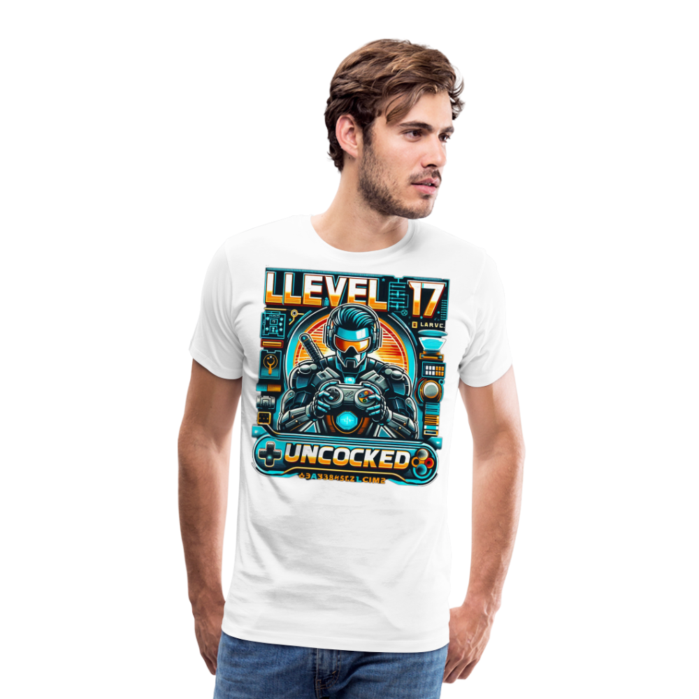 Gamer T-Shirt Top Level 17 Unlocked Fashion Herren Streetwear 100% Baumwolle - Weiß