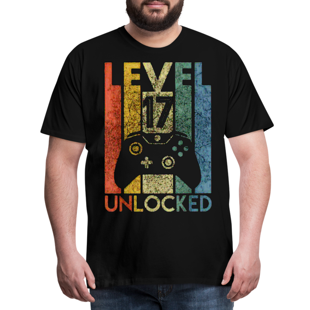 Gamer T-Shirt Top Level 17 Unlocked Fashion Herren Streetwear 100% Baumwolle - Schwarz