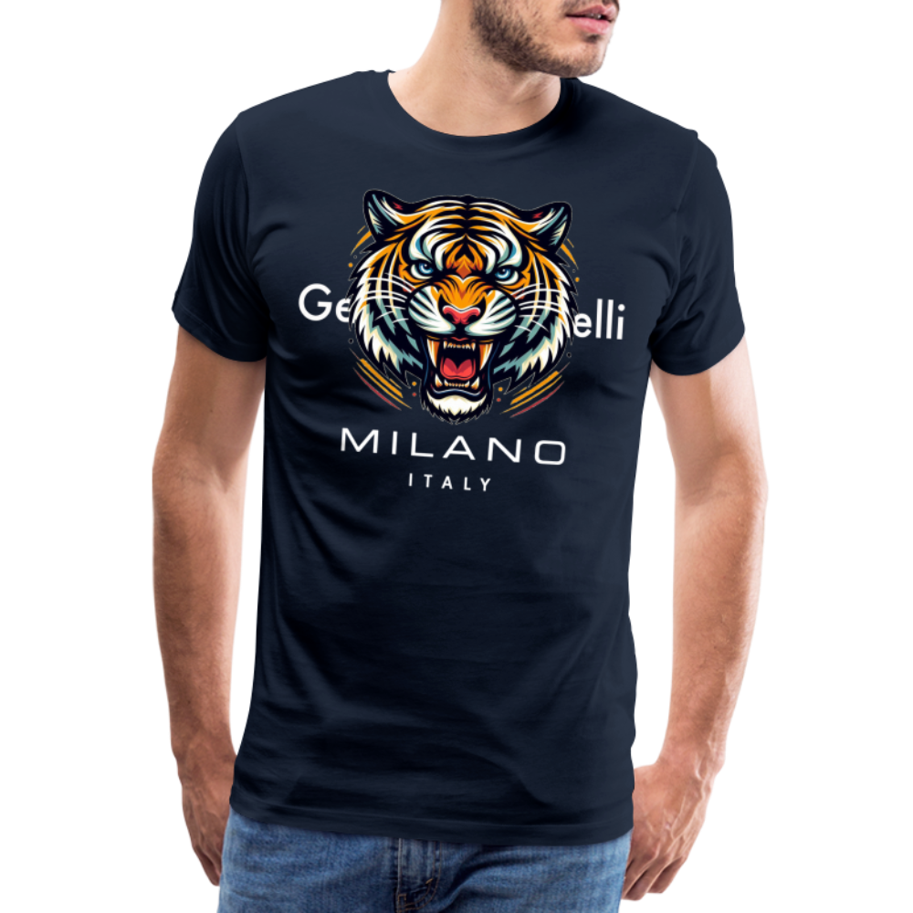 Männer T-Shirt Rundhals Unisex Tiger Sommer Streetwear Tank Top 100% Baumwolle - Navy
