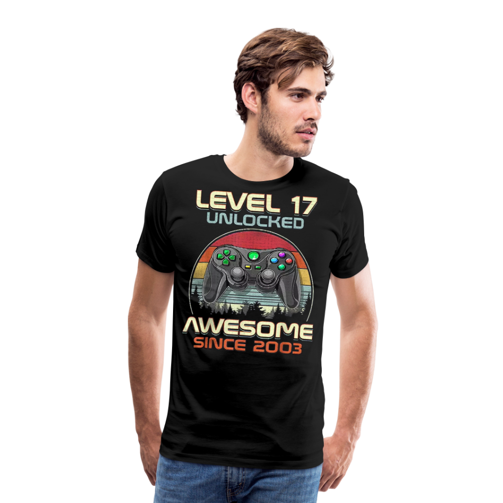 Gamer T-Shirt Top Level 17 Unlocked Fashion Herren Streetwear 100% Baumwolle - Schwarz