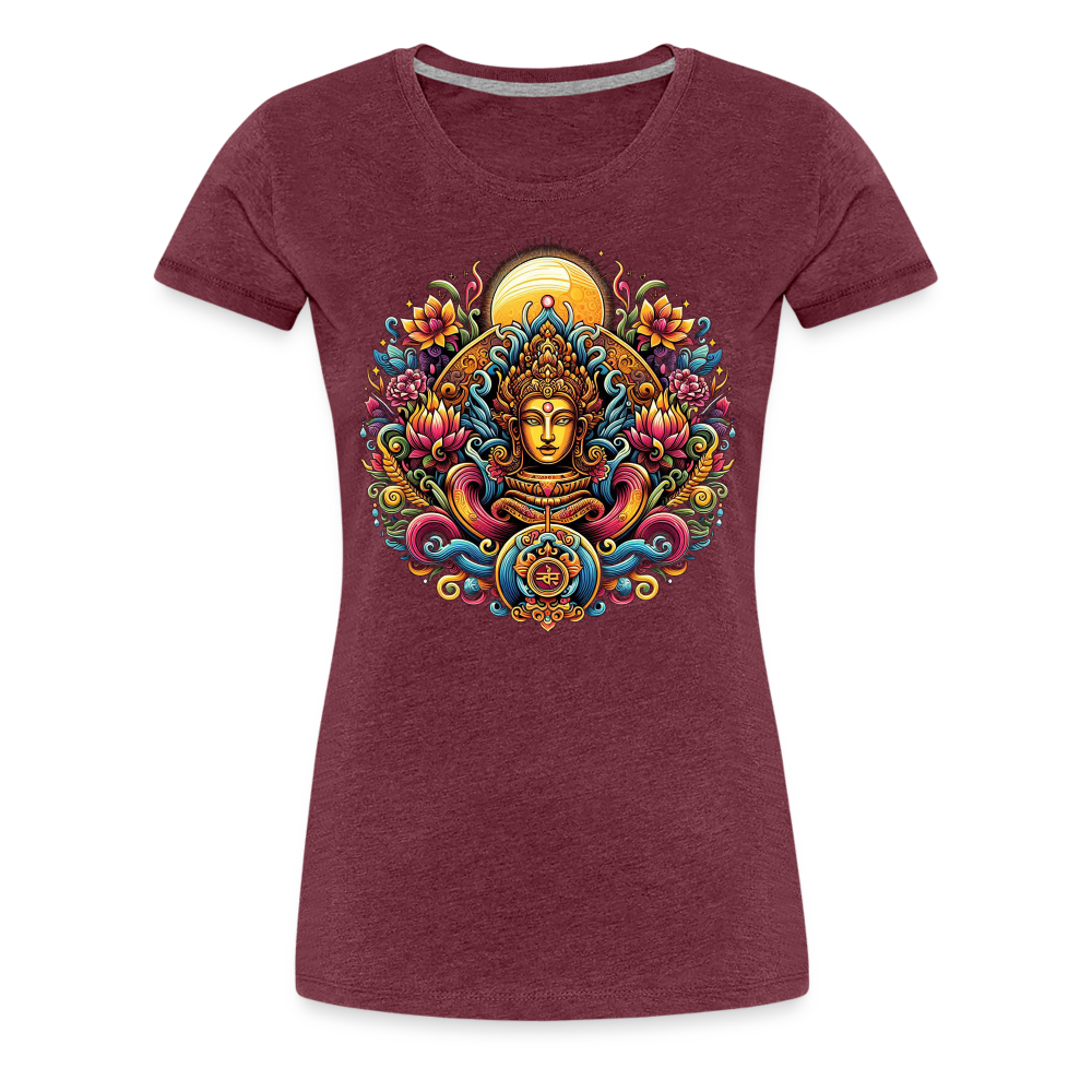 Damen Sommer Top Spirituelles Yoga T-Shirt Rundhals Streetwear lockeres Damentop - Bordeauxrot meliert
