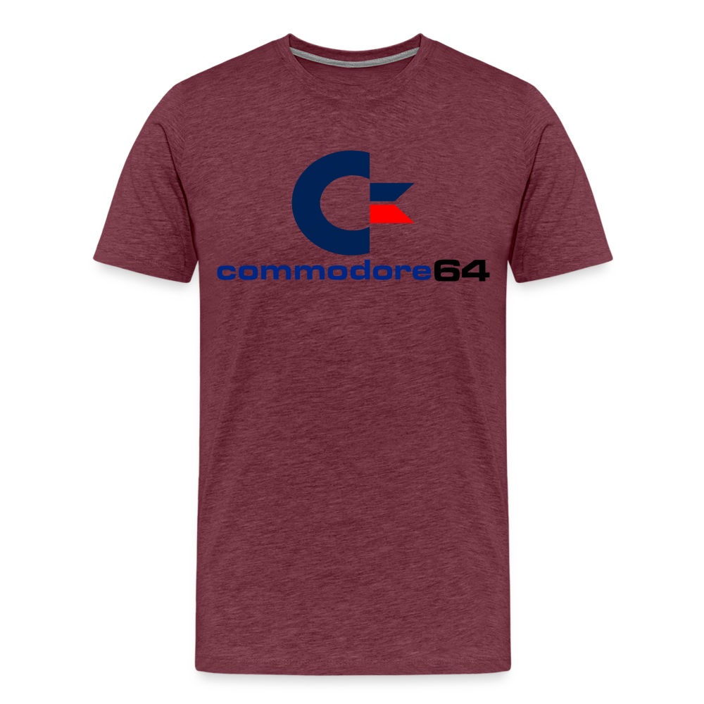 Fashion Herren Gaming Top Commodore T-Shirt Retro Streetwear 100 % Baumwolle - Bordeauxrot meliert