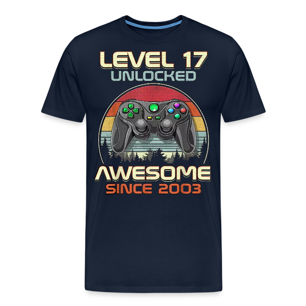 Gamer T-Shirt Top Level 17 Unlocked Fashion Herren Streetwear 100% Baumwolle - Navy