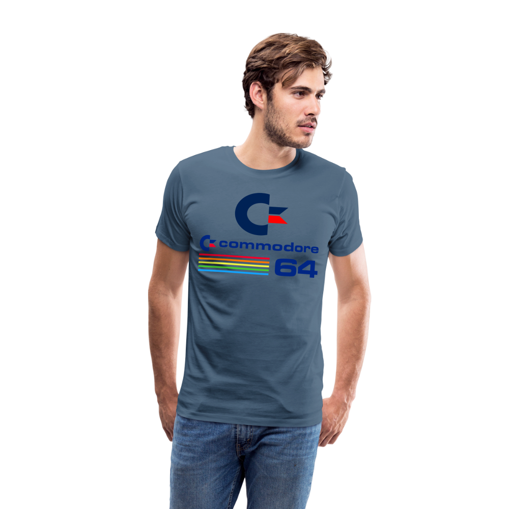 Fashion Herren Gaming Top Commodore T-Shirt Retro Streetwear 100 % Baumwolle - Blaugrau
