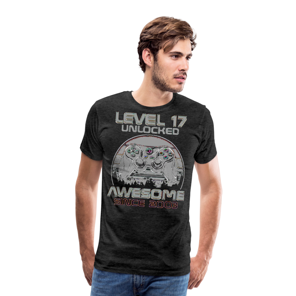 Gamer T-Shirt Top Level 17 Unlocked Fashion Herren Streetwear 100% Baumwolle - Anthrazit
