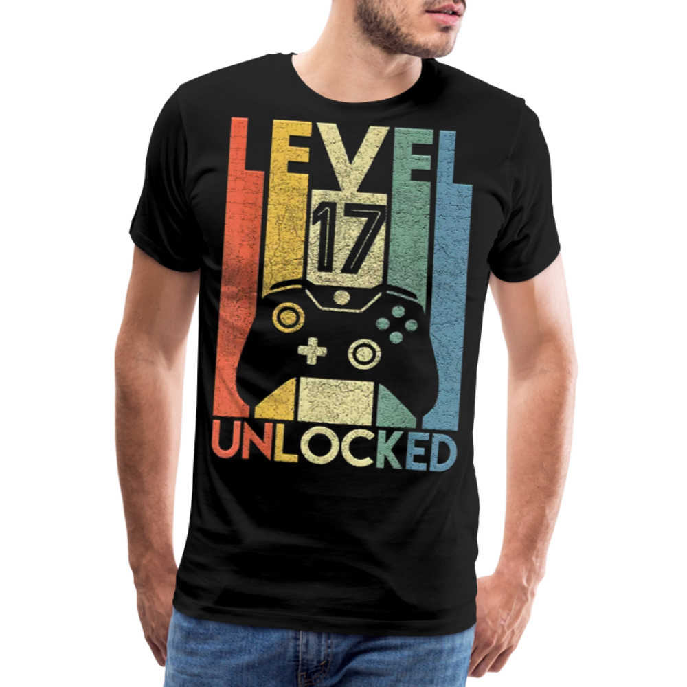 Gamer T-Shirt Top Level 17 Unlocked Fashion Herren Streetwear 100% Baumwolle - Schwarz