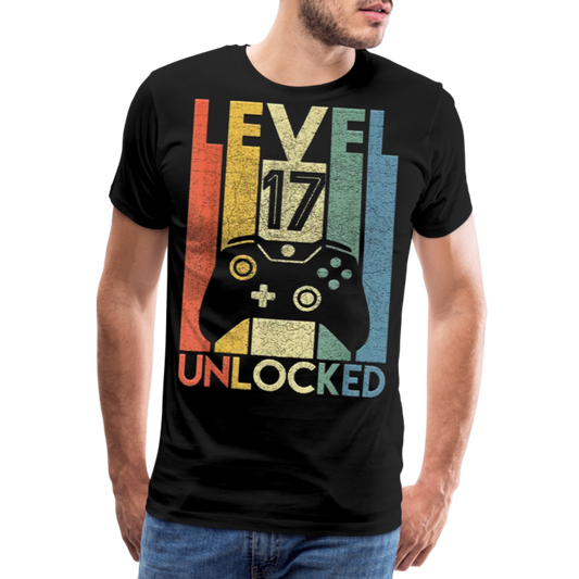 Gamer T-Shirt Top Level 17 Unlocked Fashion Herren Streetwear 100% Baumwolle - Schwarz