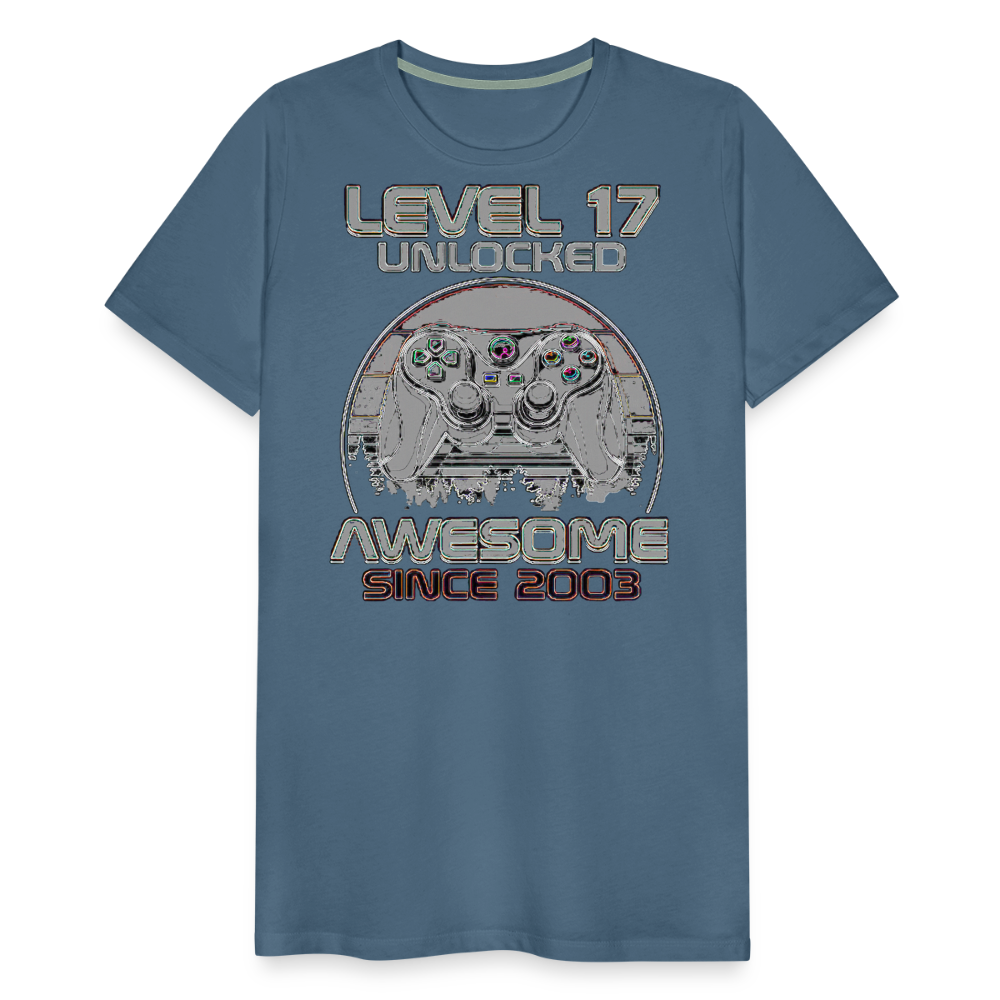 Gamer T-Shirt Top Level 17 Unlocked Fashion Herren Streetwear 100% Baumwolle - Blaugrau