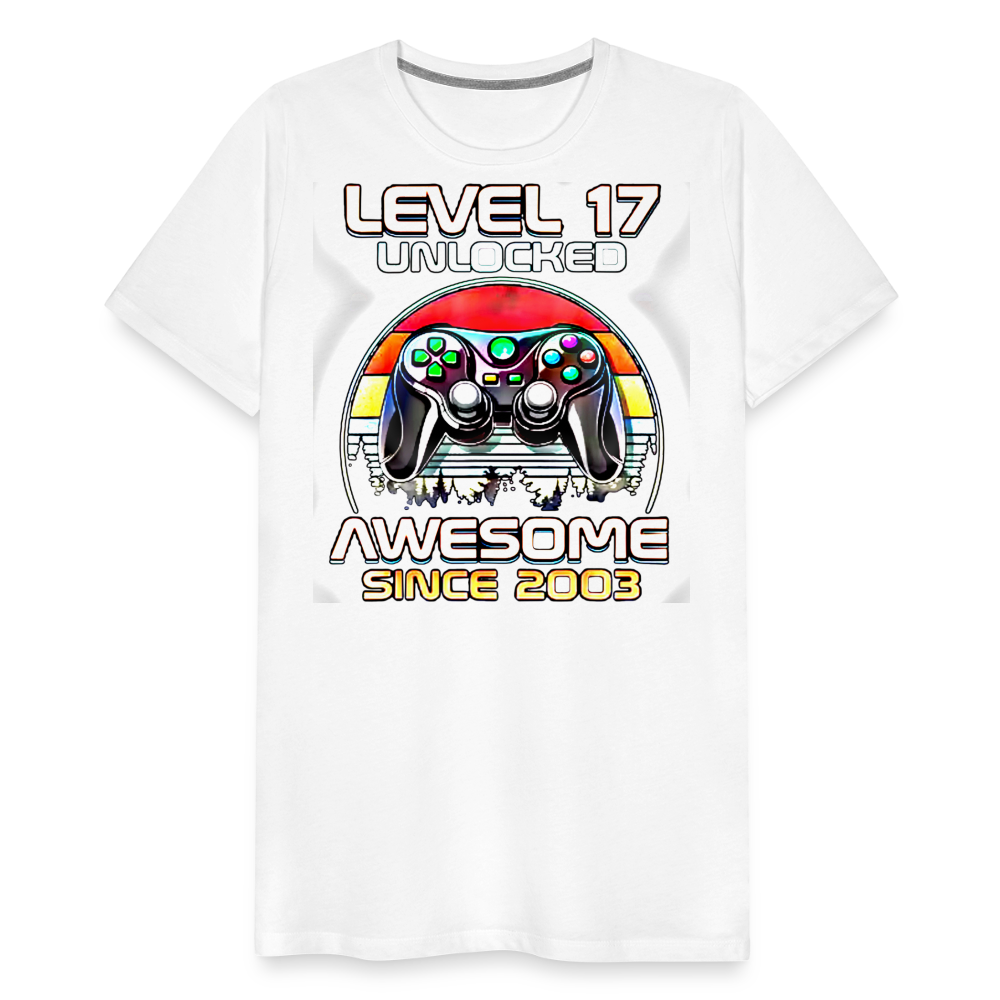 Gamer T-Shirt Top Level 17 Unlocked Fashion Herren Streetwear 100% Baumwolle - Weiß