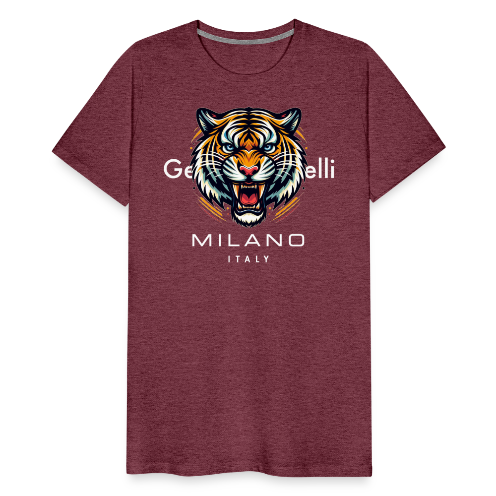 Männer T-Shirt Rundhals Unisex Tiger Sommer Streetwear Tank Top 100% Baumwolle - Bordeauxrot meliert