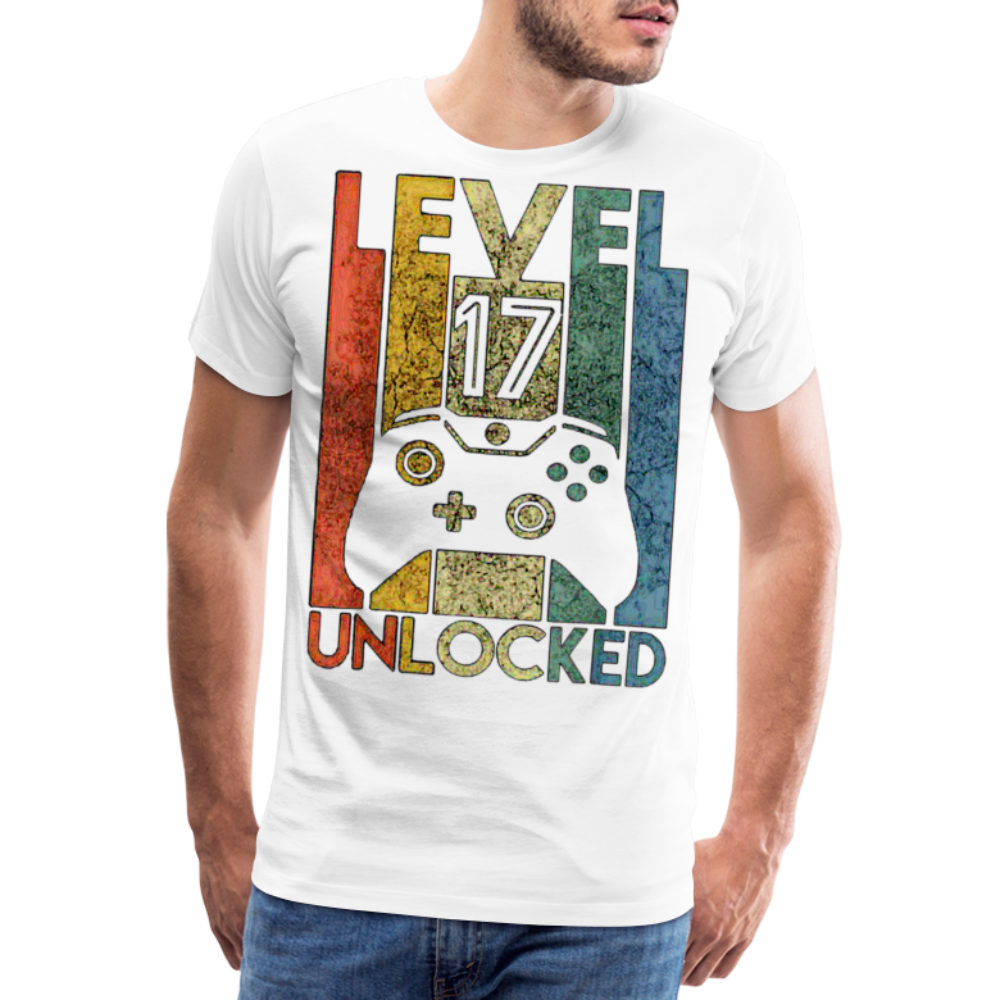 Gamer T-Shirt Top Level 17 Unlocked Fashion Herren Streetwear 100% Baumwolle - Weiß