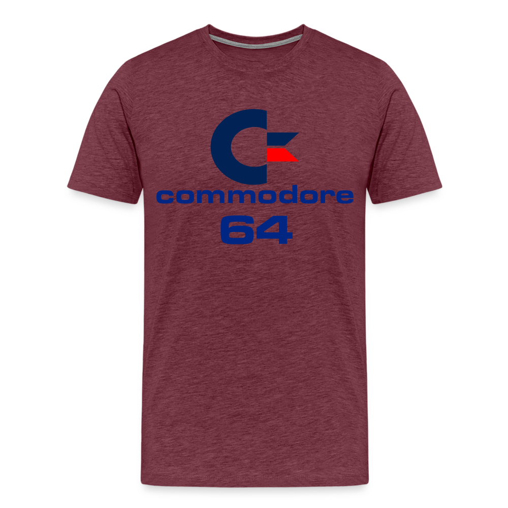 Fashion Herren Gaming Top Commodore T-Shirt Retro Streetwear 100 % Baumwolle - Bordeauxrot meliert