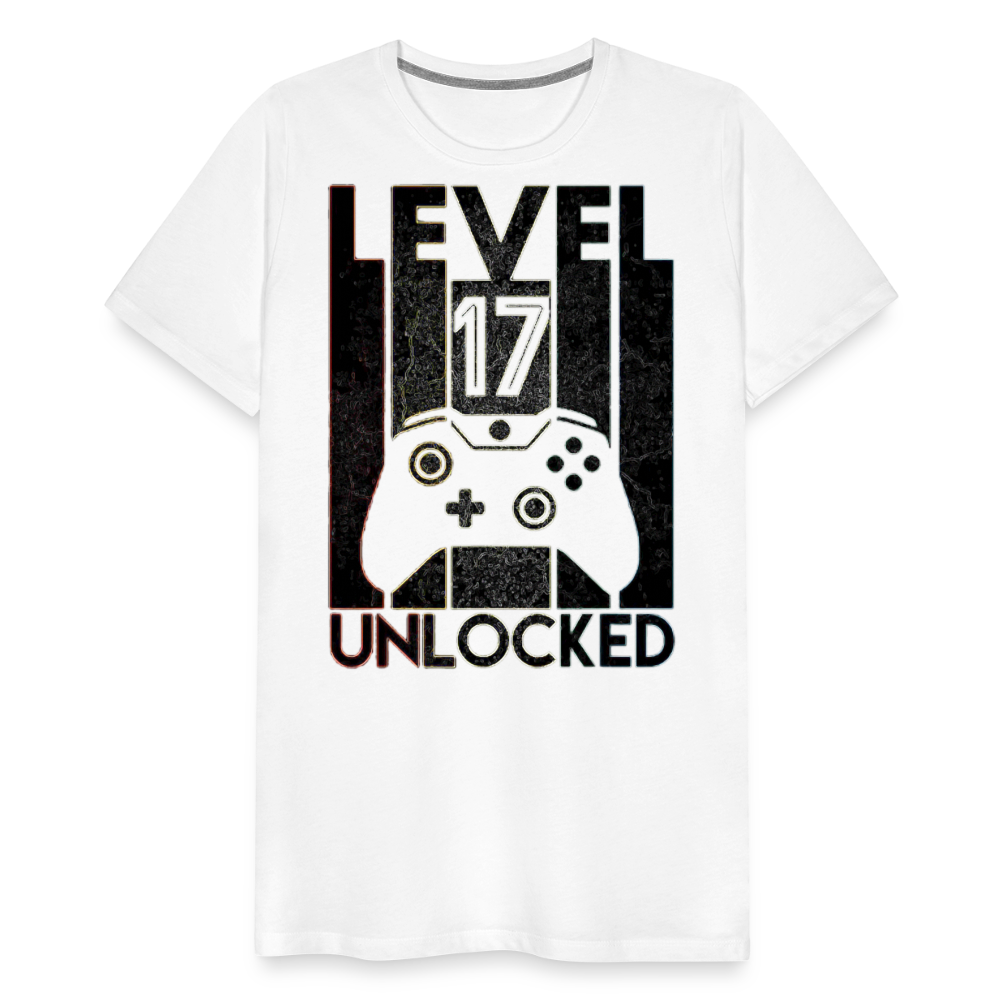 Gamer T-Shirt Top Level 17 Unlocked Fashion Herren Streetwear 100% Baumwolle - Weiß