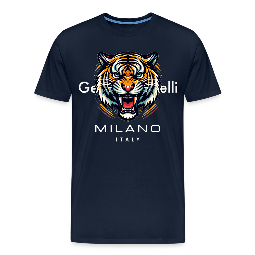 Männer T-Shirt Rundhals Unisex Tiger Sommer Streetwear Tank Top 100% Baumwolle - Navy