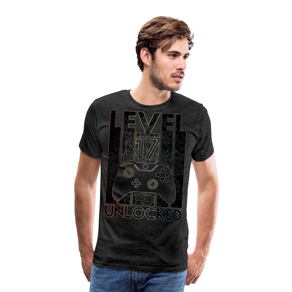 Gamer T-Shirt Top Level 17 Unlocked Fashion Herren Streetwear 100% Baumwolle - Anthrazit