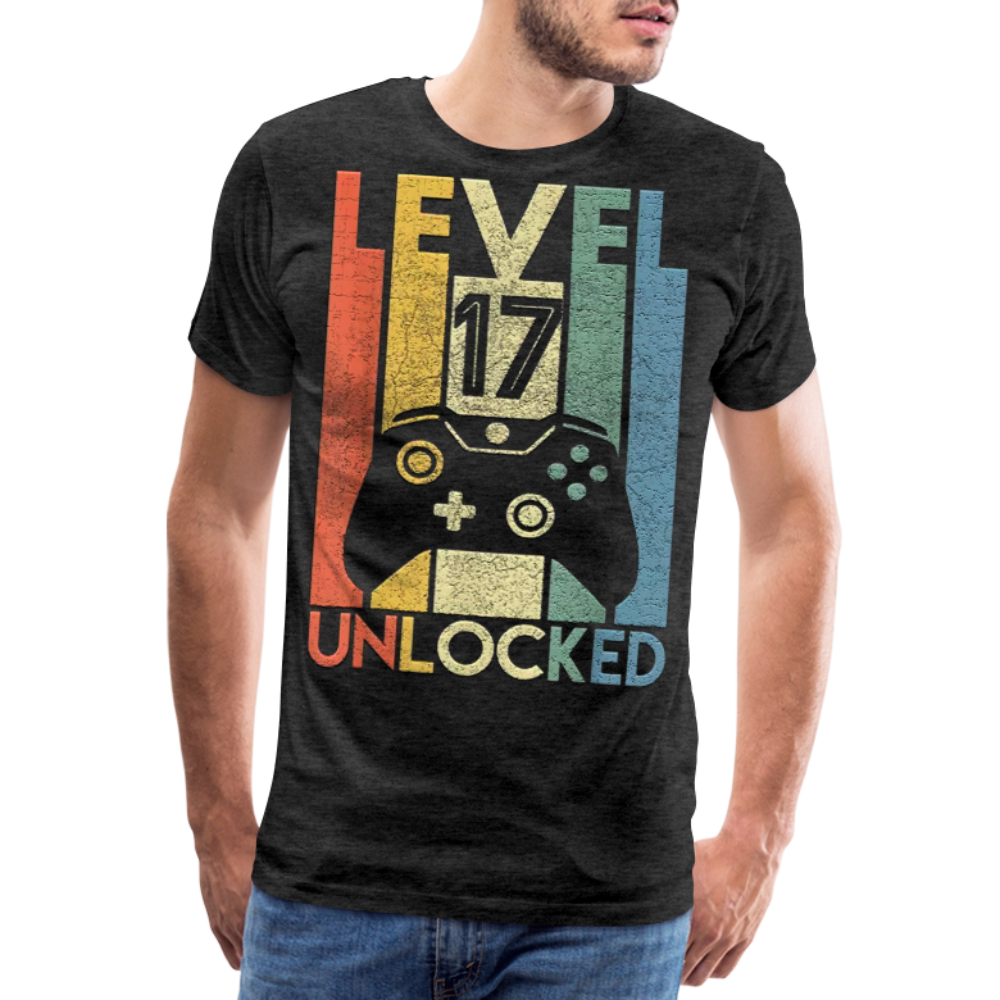 Gamer T-Shirt Top Level 17 Unlocked Fashion Herren Streetwear 100% Baumwolle - Anthrazit